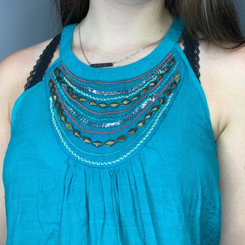 Teal & Bedazzled Halter Top